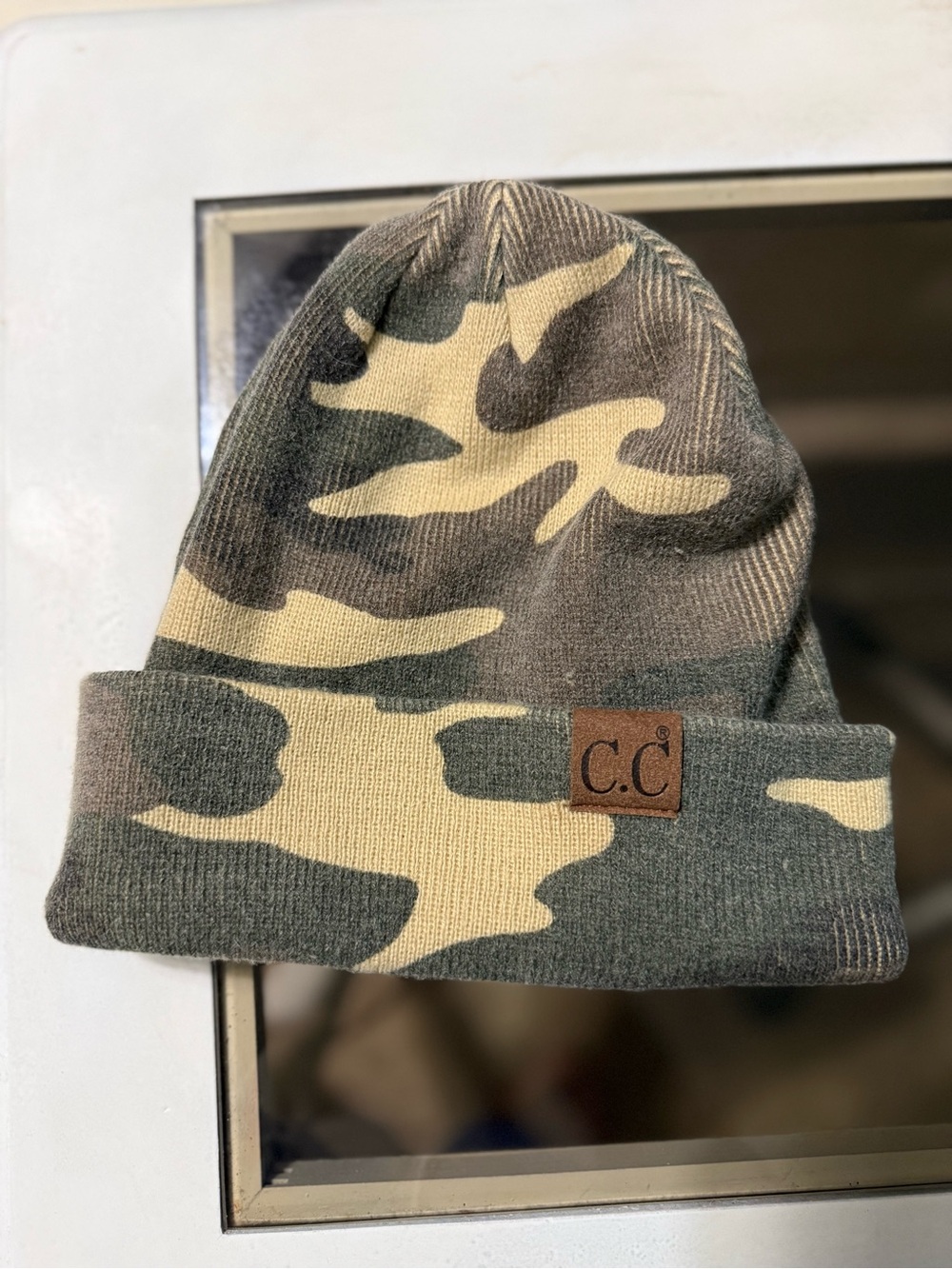 C.C Beanie Camouflage Knit Cuffed Winter Hat Olive Green Gray Beige